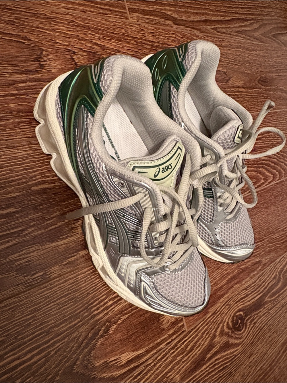 ASICS Silver and Light Green Mesh Running Shoes